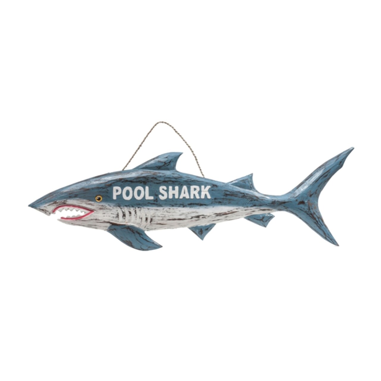 RAM Outdoor Decor Hand Painted Wooden Pool Shark Wall Sign